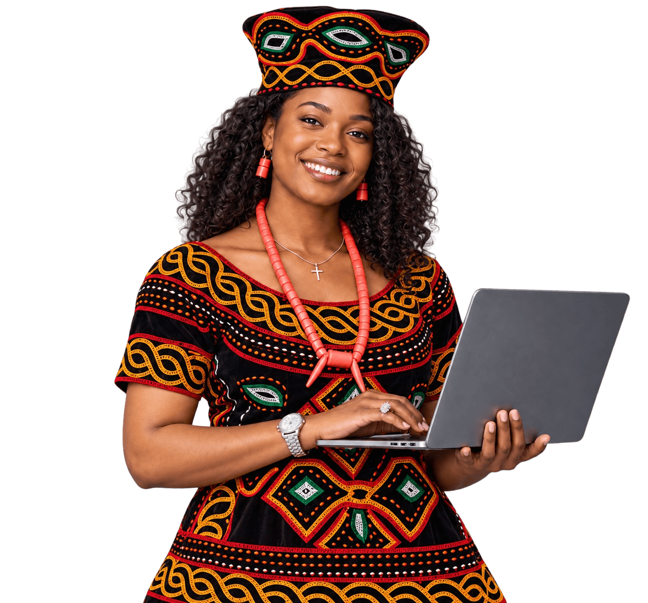 Career coach holding a laptop